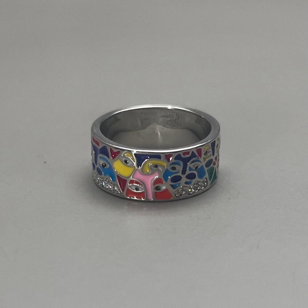 Multicolor Laurel Burch Style Enamel Men's Band Ring